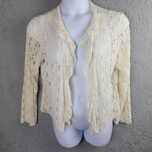 J Jill Ivory Stretch Lace Open Cardigan Large Romantic Fairycore Boho Sheer Y2K - Picture 12 of 12